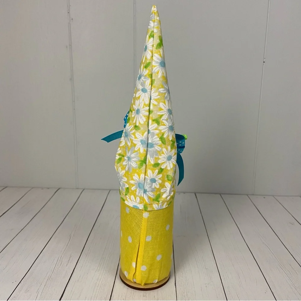 Handmade Gnome Daisy Yellow Polka Dot Fabric Multicolor Bow Tiered Tray Spring - Picture 6 of 11